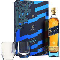 Johnnie Walker Blue Label Blended Scotch Whisky With Two Crystal Glasses