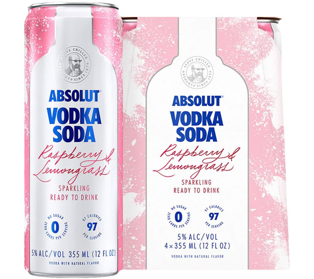 Absolut Vodka Soda Raspberry & Lemongrass Sparkling Cocktail 4-Pack