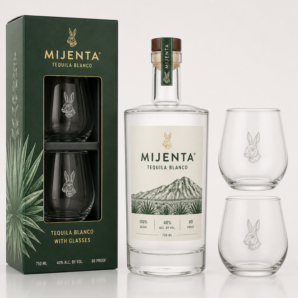 Mijenta Tequila Blanco with Glasses